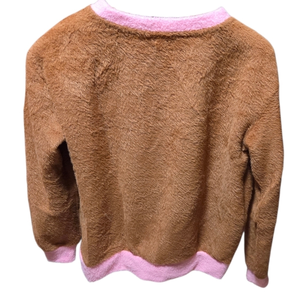 Anthropologie Maeve Cozy Ringer Fuzzy Sweater Sweatshirt Brown Pink Size XS - Picture 3 of 6